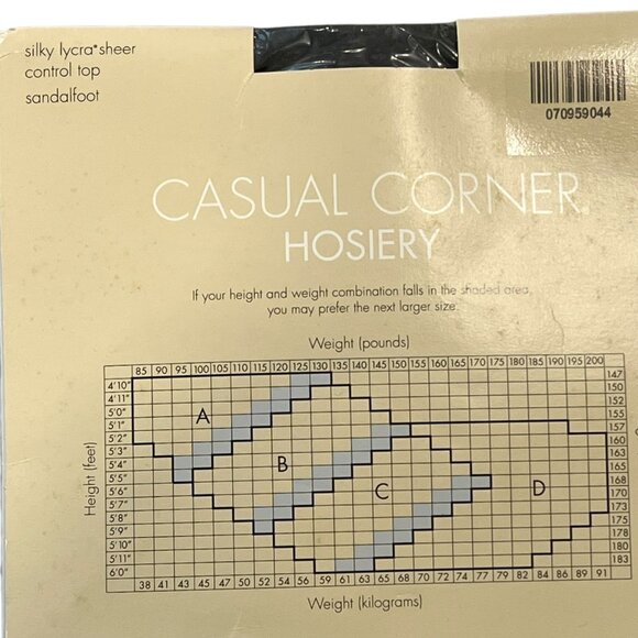 Silky Lycra Sheer Control Top Sandalfoot Hosiery Size B Off Black Casual Corner - Picture 3 of 4